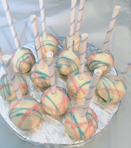 Photo of cakepops for baby gender reveal party